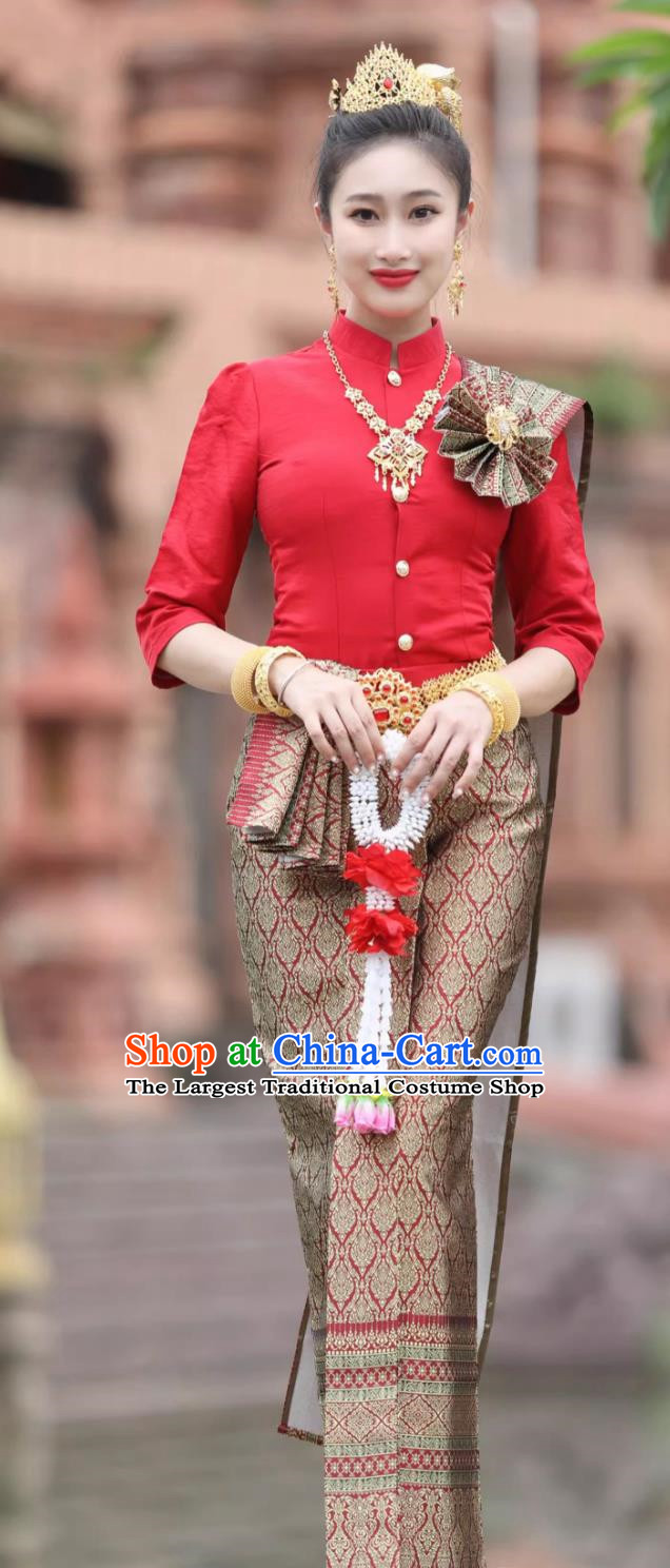 Thai Women Clothing Host Bride Dress Welcome Work Dress Thailand Traditional Costume