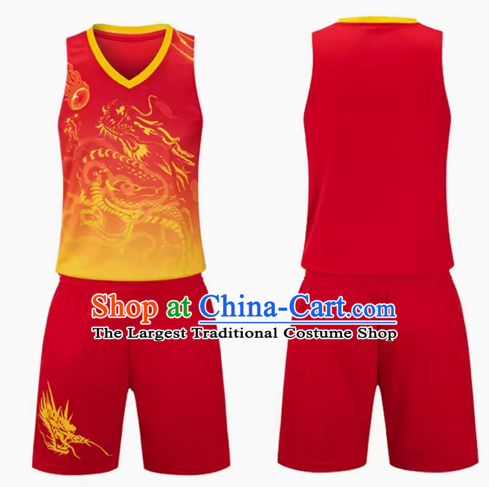 Red Chinese Dragon Boat Racing Costume Traditional Dragon Dance Player Outfit