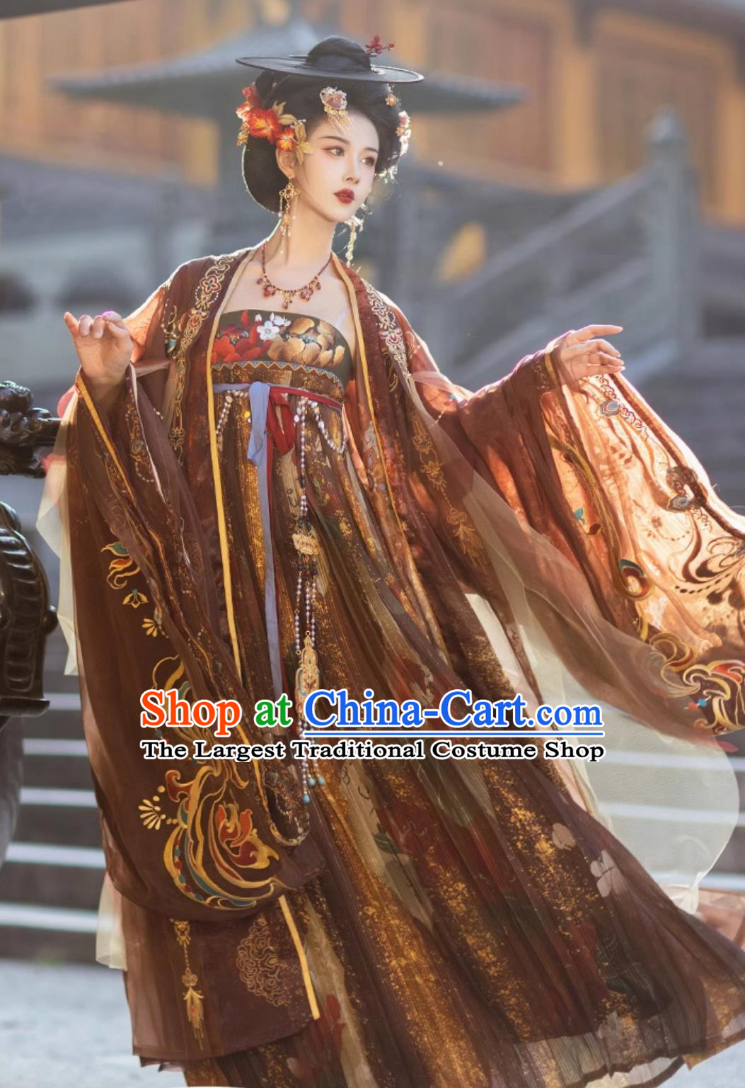 Ancient China Empress Embroidered Costumes Traditional Hanfu Ru Qun Chinese Tang Dynasty Consort Yang Yuhuan Clothing