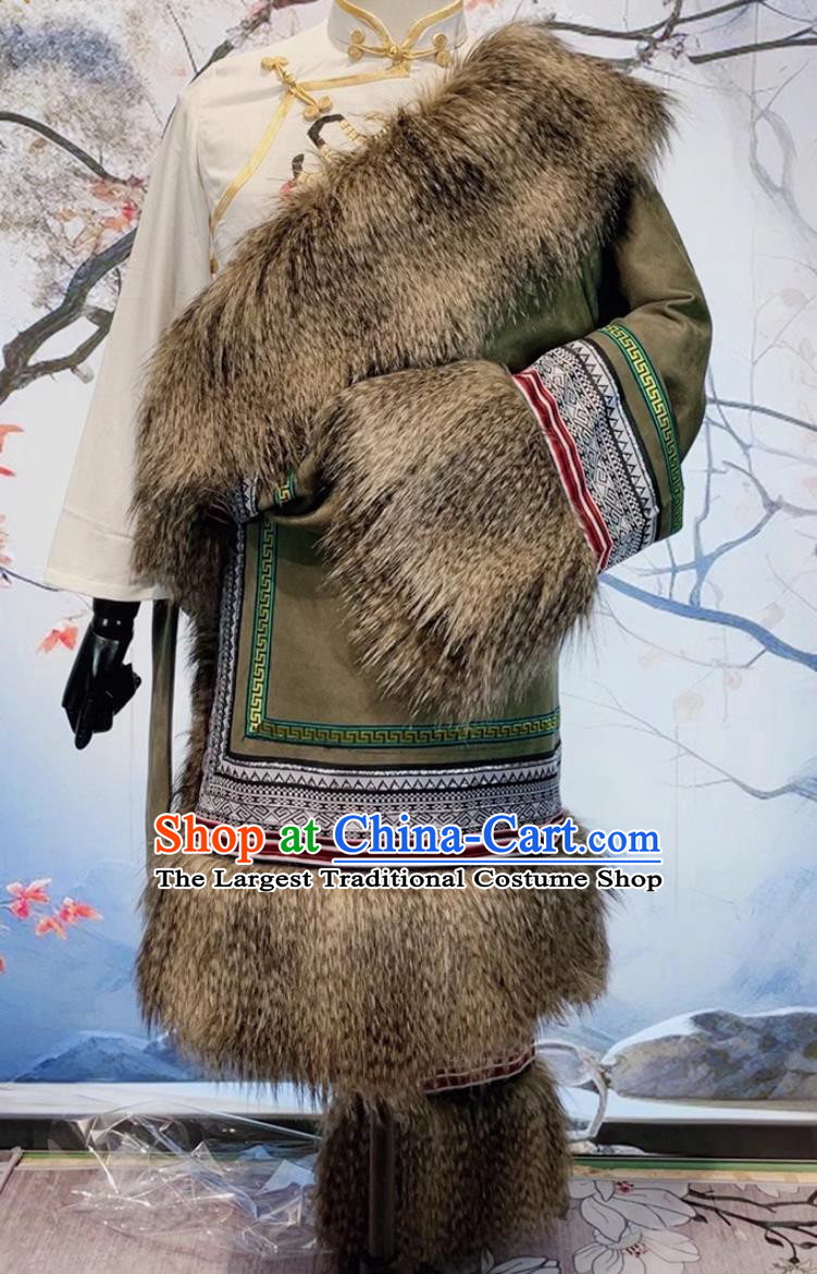 China Xizang Ethnic Stage Performance Clothing Handmade Tibetan Robe Zang Nationality Male Winter Costume