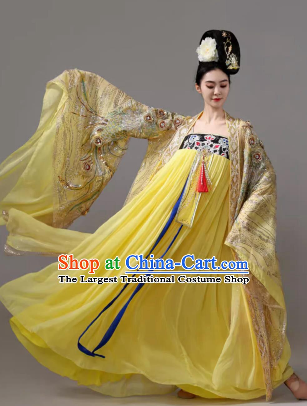 China Tang Dynasty Empress Yellow Hanfu Dress Traditional Stage Performance Classical Dance Costume Ancient Chinese Clothing