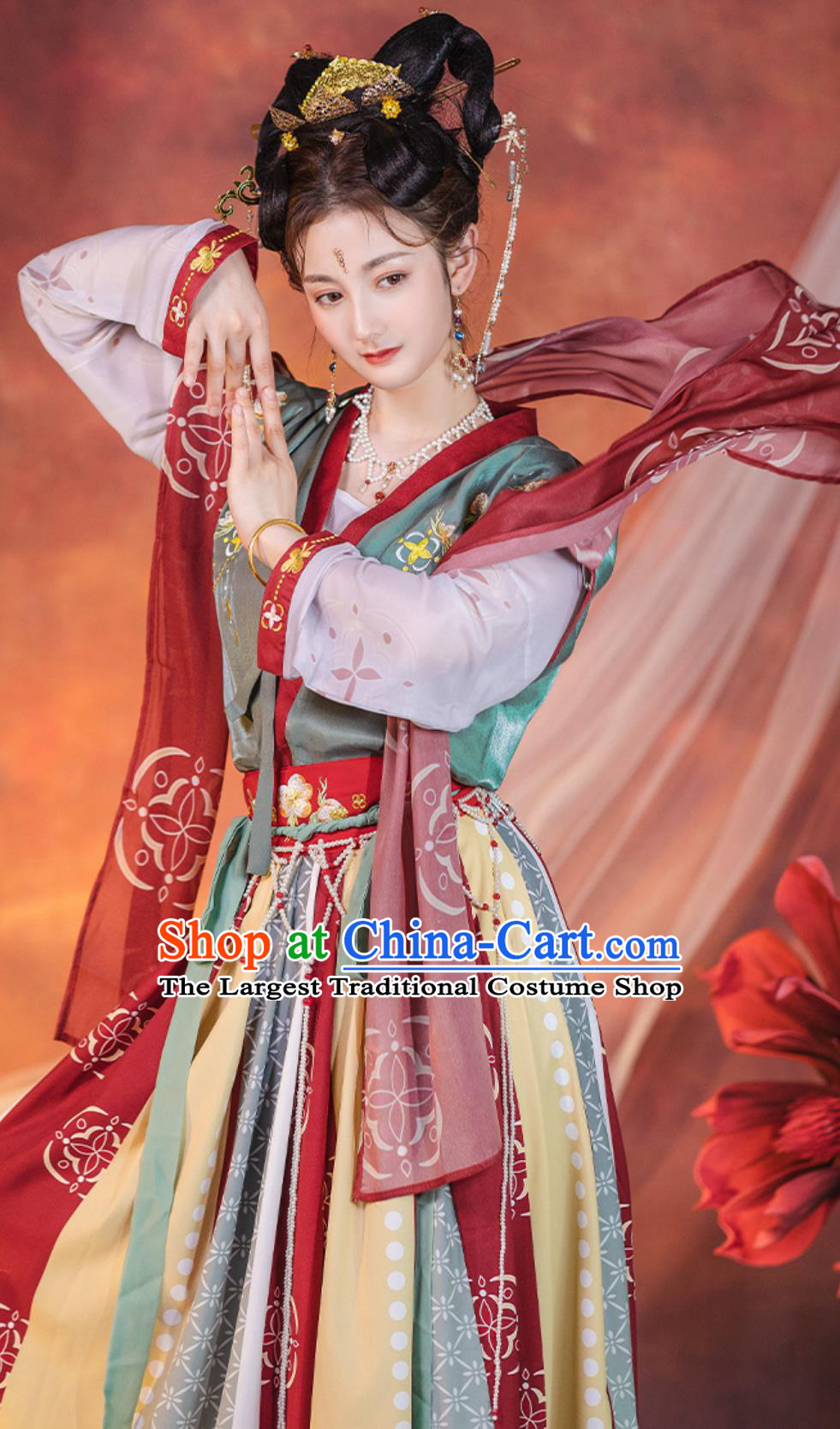 Summer Ancient Chinese Clothing Tang Dynasty Young Woman Costume Traditional Hanfu Beizi and Skirt Complete Set
