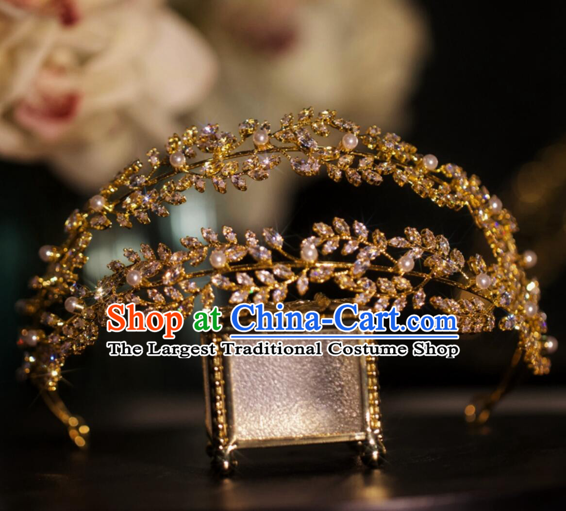Top Bride Hair Jewelry Handmade Wedding Golden Royal Crown Princess Headwear
