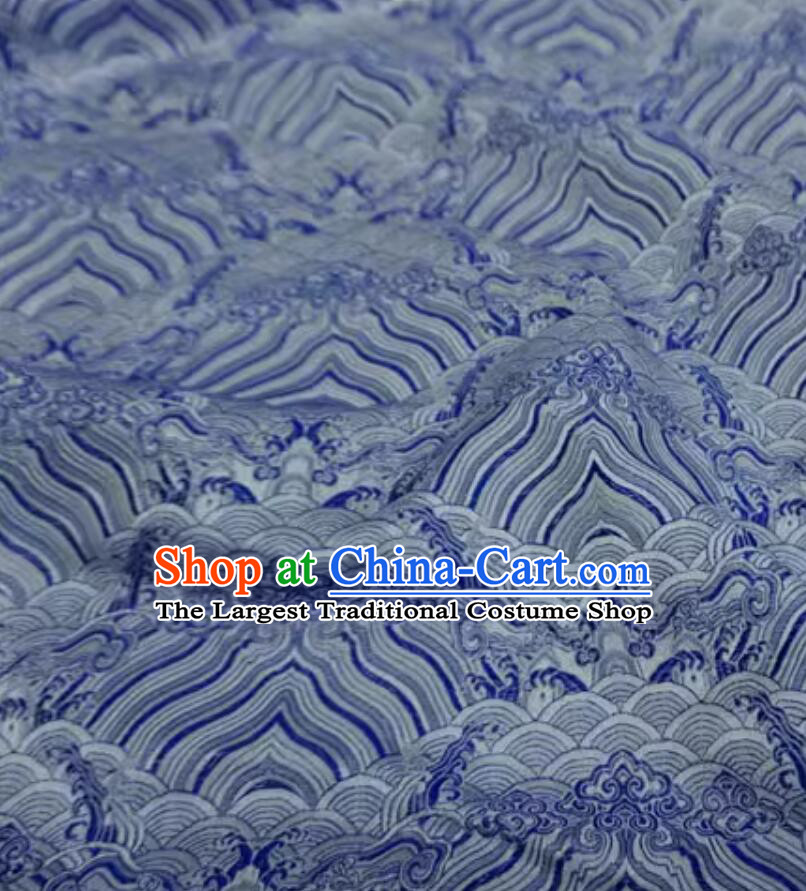 Chinese Brocade Fabric Tang Suit Material Traditional Wave Pattern Design Blue Cloth