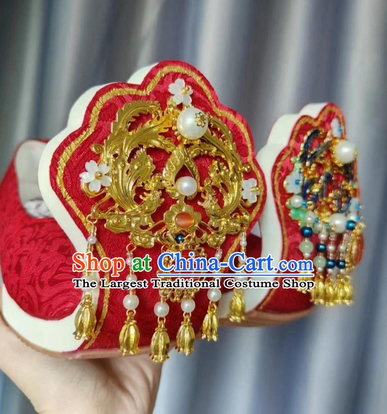 China Tang Dynasty Empress Shoes Traditional Hanfu Wedding Shoes Ancient Chinese Bride Dengyun Shoes
