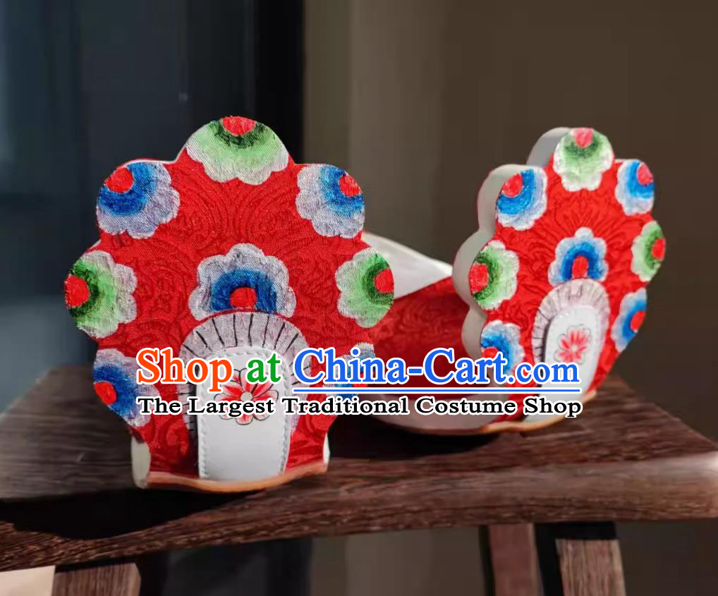 Ancient Chinese Crown Princess Red Shoes Handmade China Tang Dynasty Wedding Shoes Traditional Hanfu Show Shoes