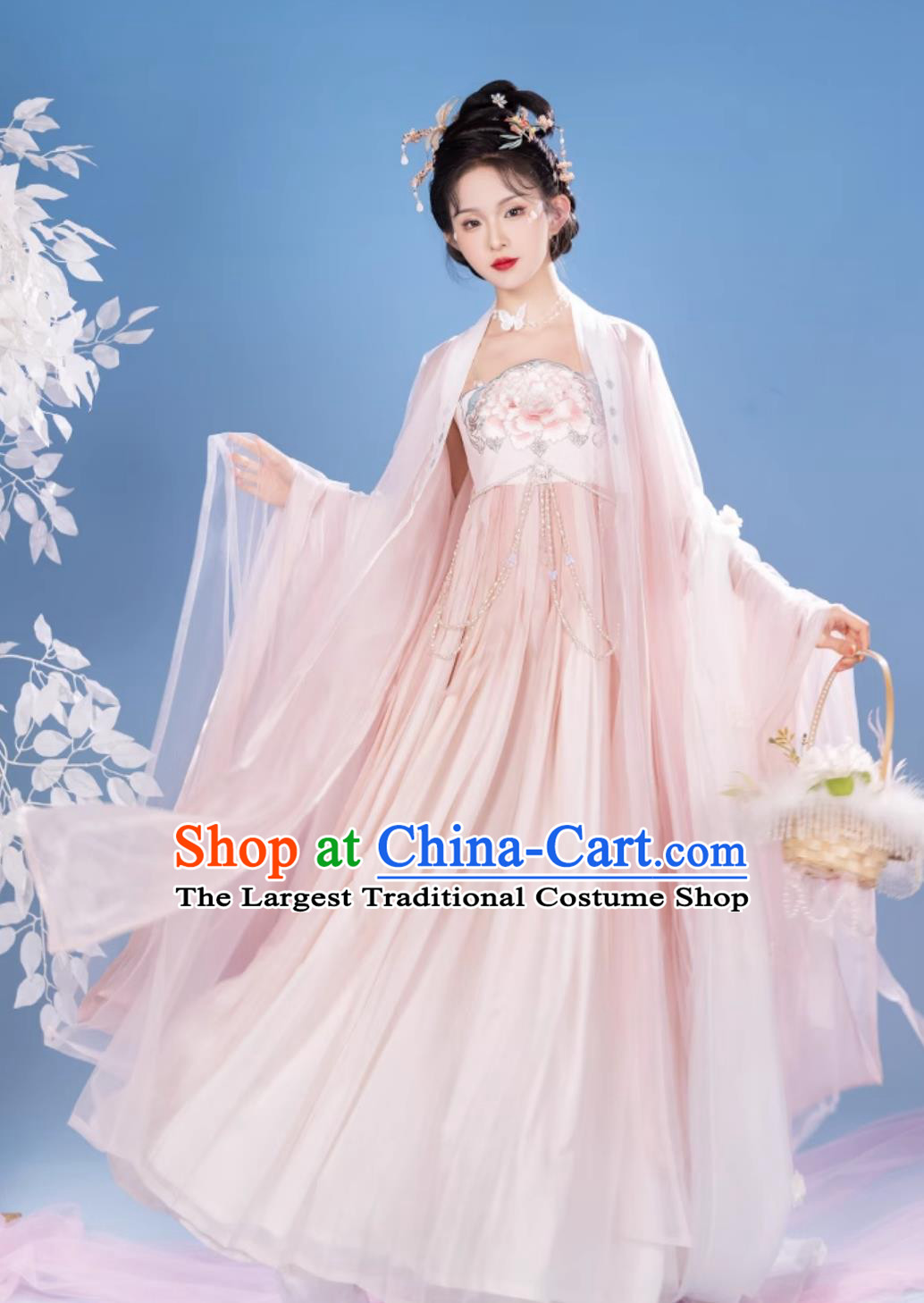 Chinese Tang Dynasty Princess Costume Ancient China Fairy Embroidered Clothing Traditional Female Pink Hanfu Dress