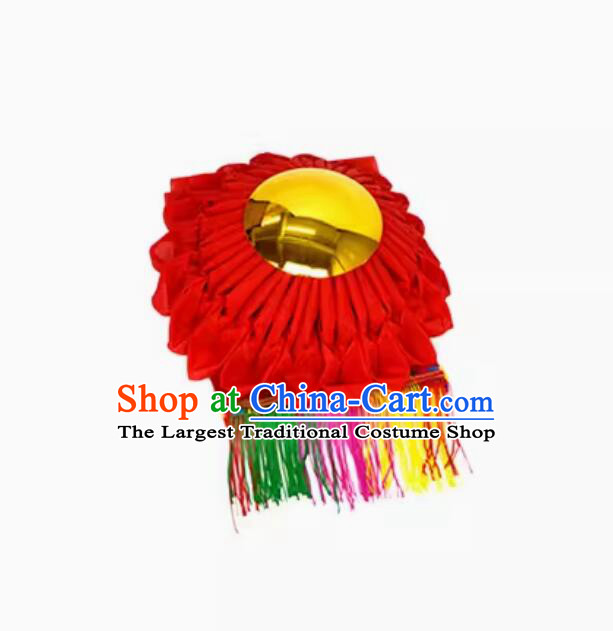 15 cm Handmade Red Flower Ball God Worshipping Supply Decoration Red Ribbon Mirror