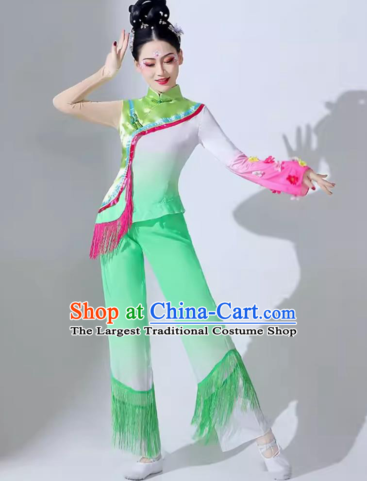 Women Group Yangko Performance Clothing Chinese Folk Dance Costume Fan Dance Jasmine Green Outfit