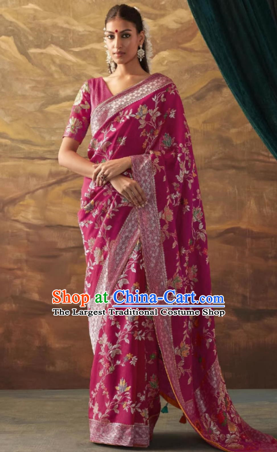 Indian Traditional Clothing India Woman Festive Dress National Rosy Sari