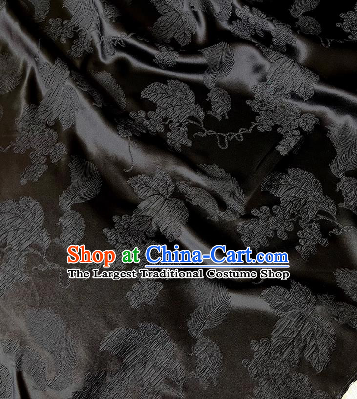 Traditional Design Black Satin Chinese Qipao Fabric Classical Squirrel Grape Pattern Jacquard Material