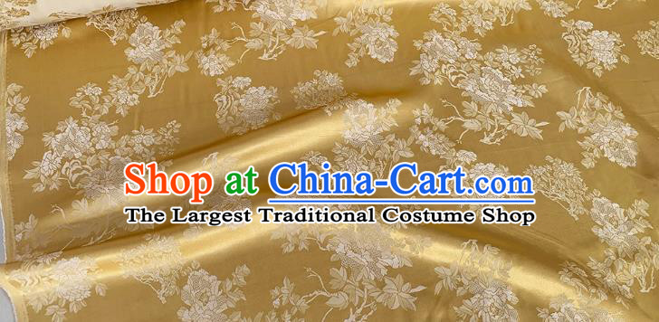 Golden Chinese Cheongsam Mulberry Silk Cloth China Classical Flowers Pattern Jacquard Material Traditional Design Fabric