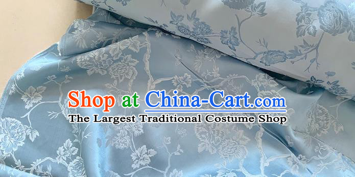Blue Chinese Classical Peony Pattern Jacquard Material China Traditional Cheongsam Fabric Mulberry Silk Cloth