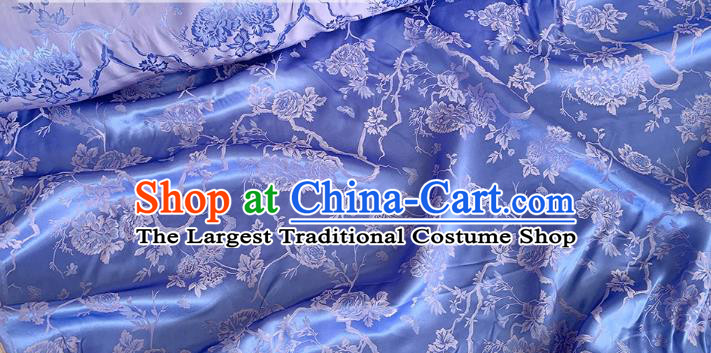 Bluish Violet China Classical Peony Pattern Jacquard Material Traditional Cheongsam Fabric Chinese Mulberry Silk Cloth
