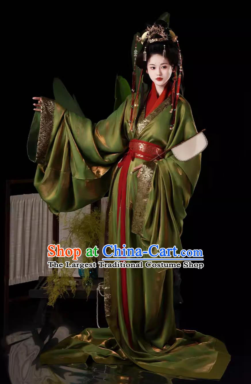Chinese Travel Photography Clothing Traditional Hanfu Green Warring States Robe Ancient Princess Costumes Complete Set