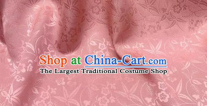 Pink China Traditional Cheongsam Fabric Mulberry Silk Cloth Chinese Classical Plum Bamboo Leaf Pattern Jacquard Material