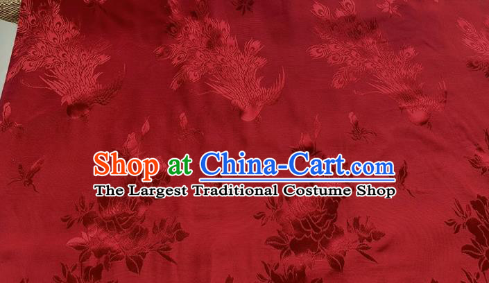 Red Chinese Classical Peacock Peony Pattern Jacquard Material China Traditional Cheongsam Fabric Mulberry Silk Cloth