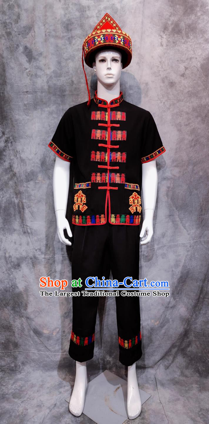 Chinese Hainan Dance Performance Costume China Li Ethnic Male Clothing National Minority Shirt and Pants Complete Set