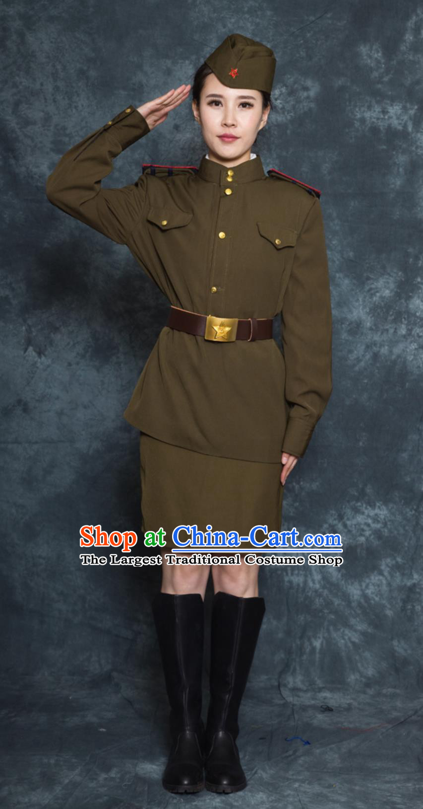 Top Russian Military Uniform Soviet Red Army Woman Costume