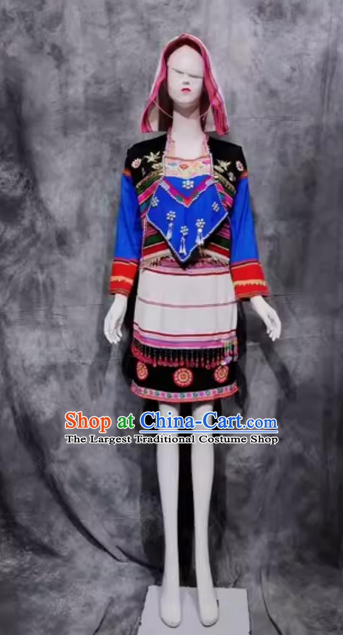 China Jino National Minority Woman Clothing Yunnan Travel Photography Outfit Traditional Chinese Jinuo Ethnic Festival Costume