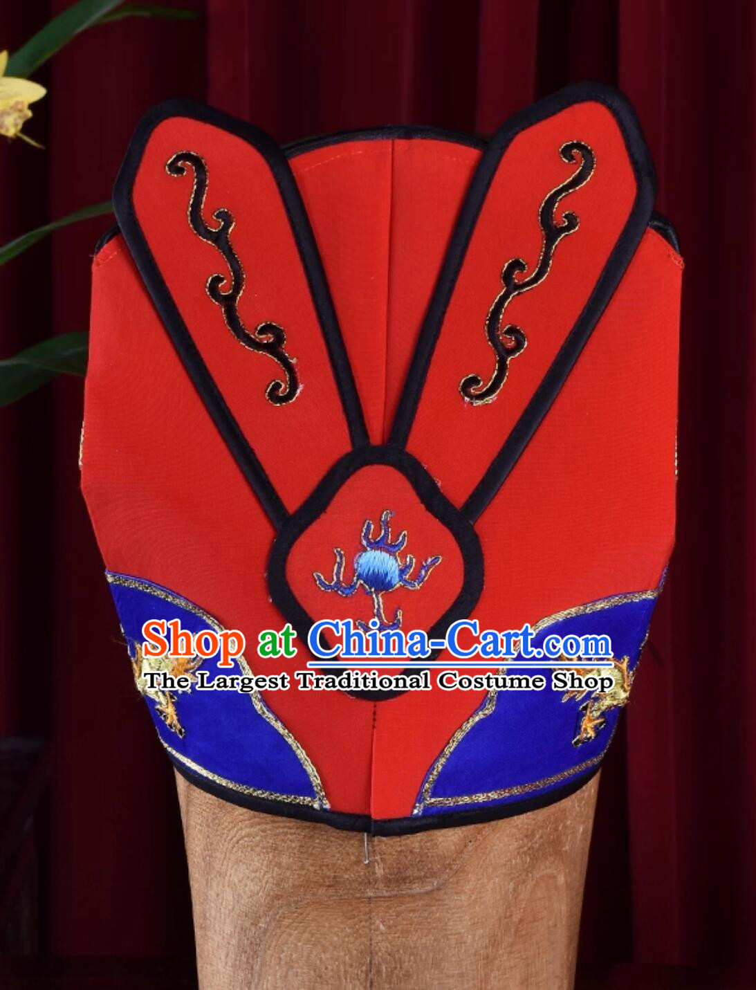 Chinese Beijing Opera Emperor Hat Huangmei Opera Emperor Crown Red Soft Imperial Hat
