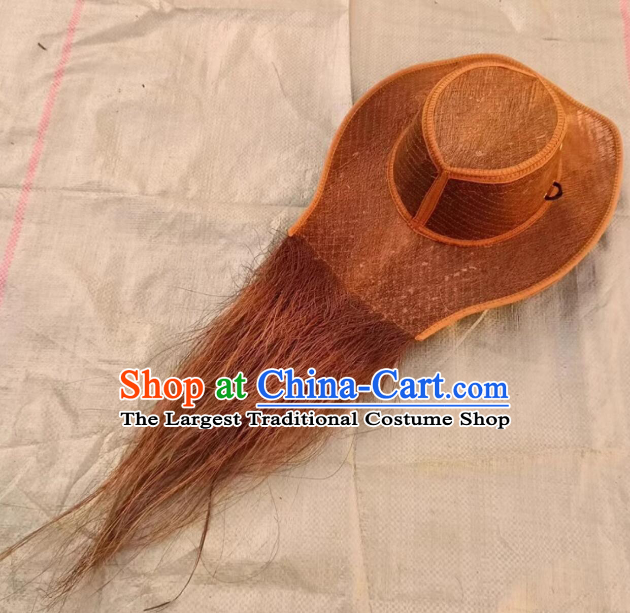 Natural Palm Fiber Hat With Long Horsehair Tail Handmade Cowboy Headwear