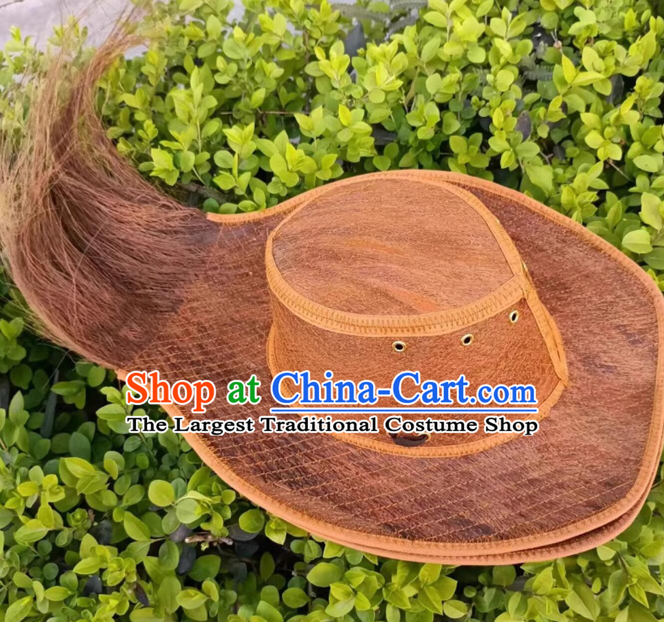 Natural Palm Fiber Hat With Long Horsehair Tail Handmade Cowboy Headwear