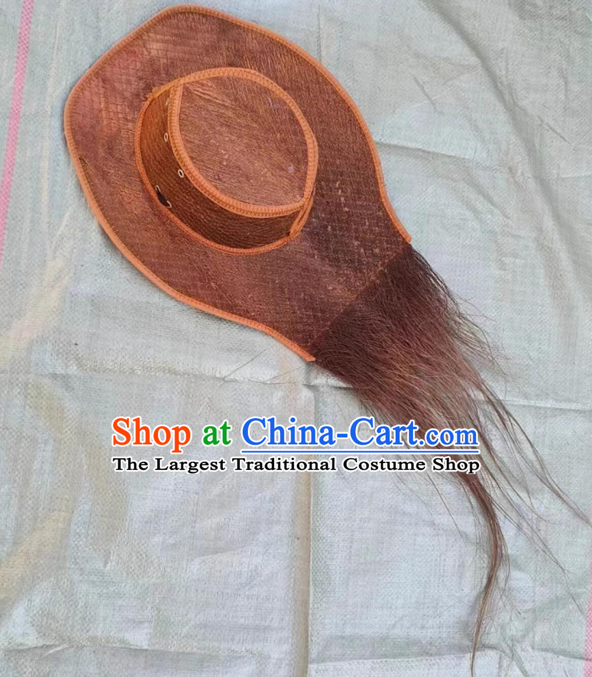 Natural Palm Fiber Hat With Long Horsehair Tail Handmade Cowboy Headwear