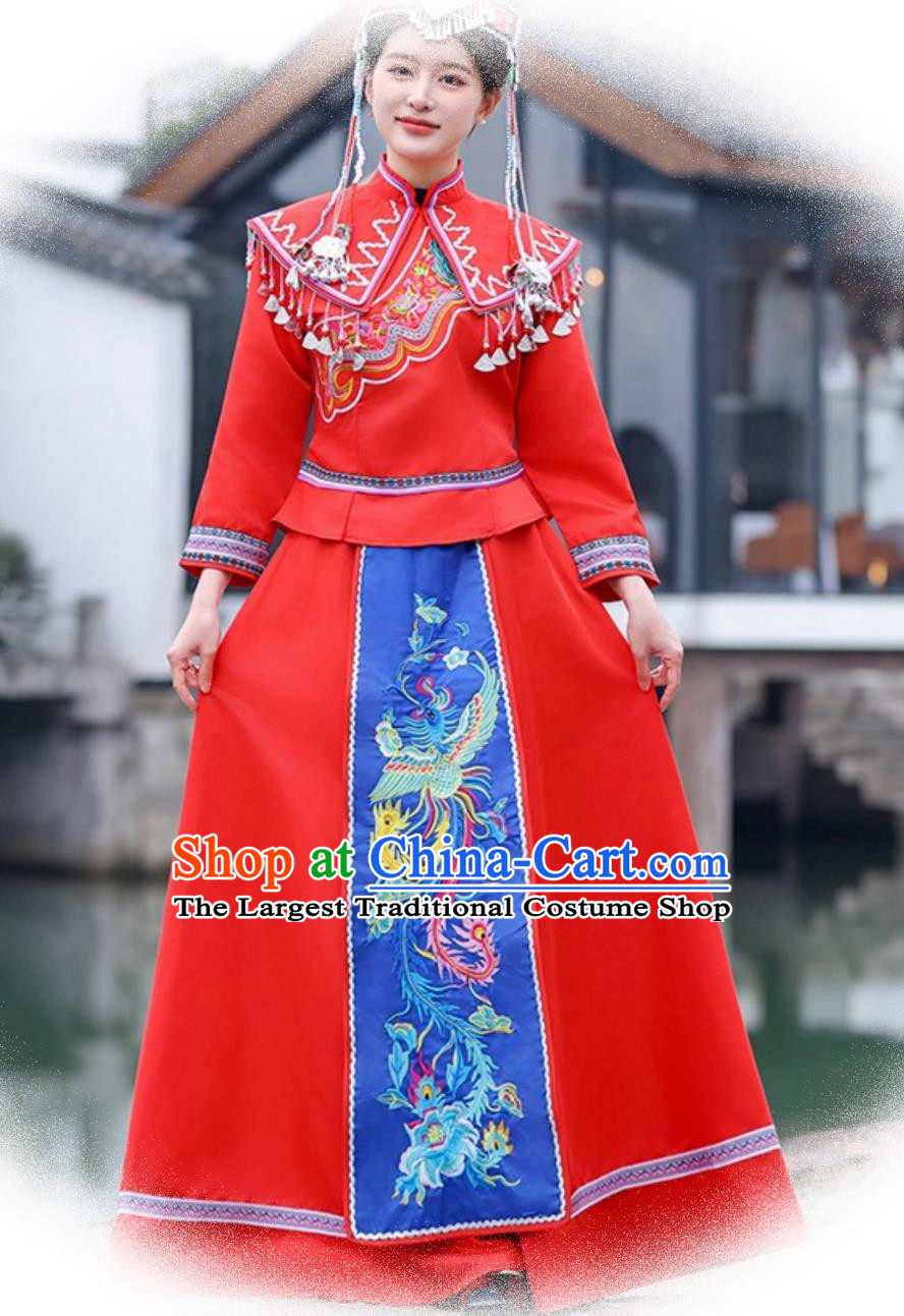 Chinese Minority Stage Dance Red Dress She Ethnic Group Performance Costume for Women