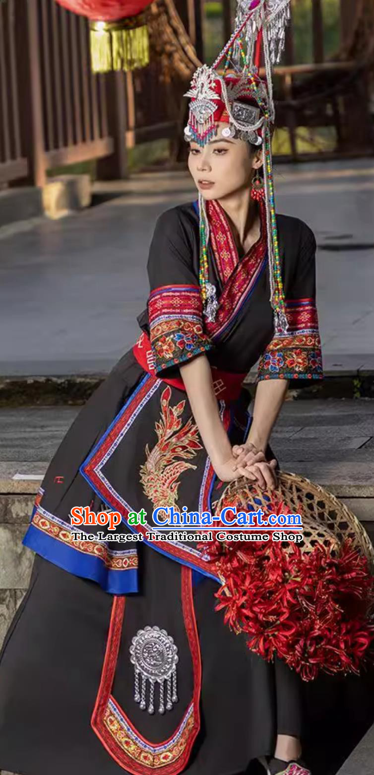 She Ethnic Costume Women Chinese Minority Traditional Embroidered Phoenix Dress Folk Dance Performance Clothing