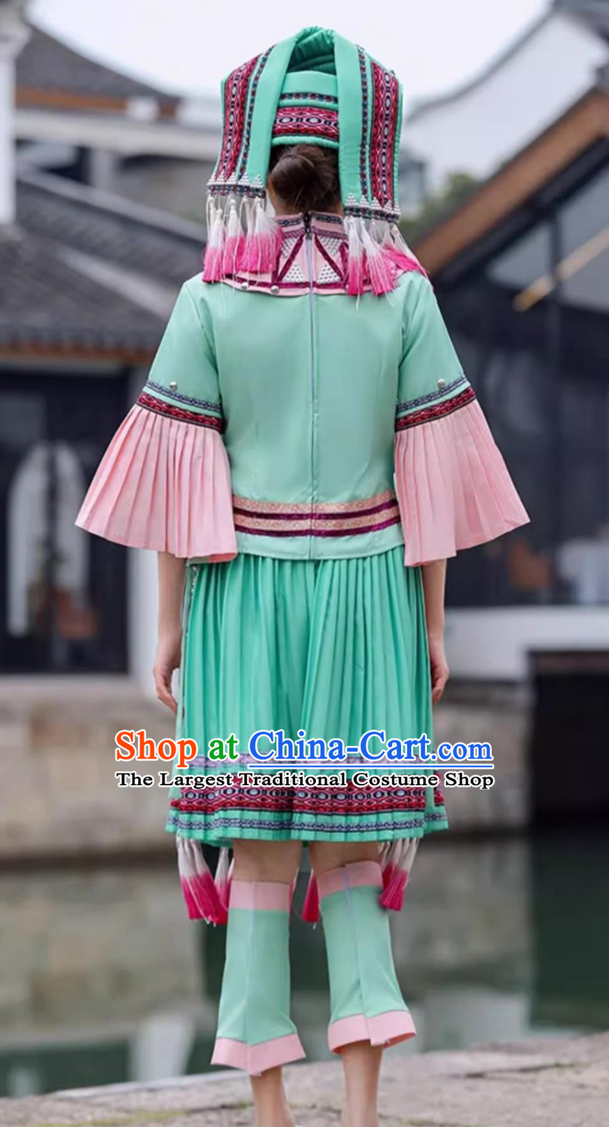 Guangxi Zhuang San Yue San Festival Green Ethnic Costume Women Chinese Minority Traditional Attire