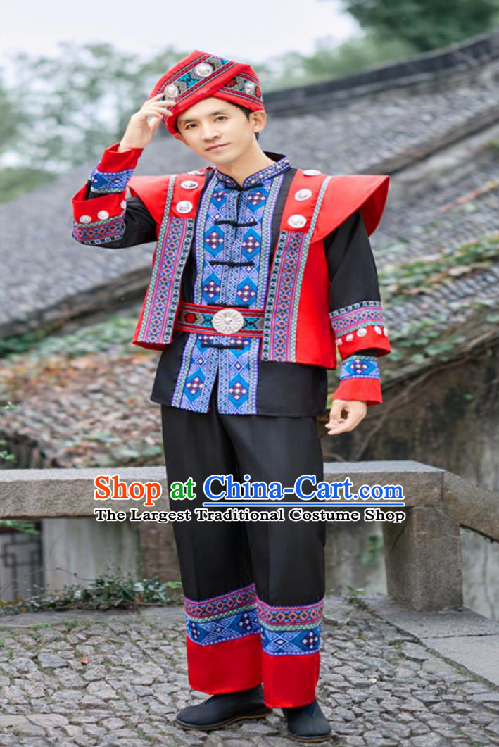 She Ethnic Men Dance Performance Costume Chinese Minority Embroidered Traditional Attire