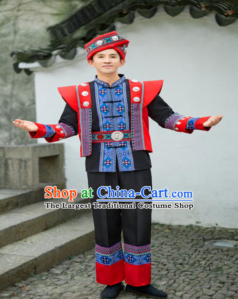 She Ethnic Men Dance Performance Costume Chinese Minority Embroidered Traditional Attire