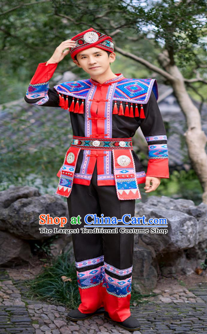 Festival Stage Performance Black Outfit Chinese Minority Embroidered Traditional Attire She Ethnic Men Dance Costume