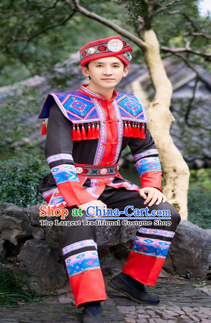 Festival Stage Performance Black Outfit Chinese Minority Embroidered Traditional Attire She Ethnic Men Dance Costume