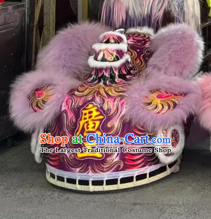 Handmade Chinese Lion Dance Clothing Festival Celebration Lion Equipment Purple Wool Fut San Lion Head Dancing Costume Complete Set