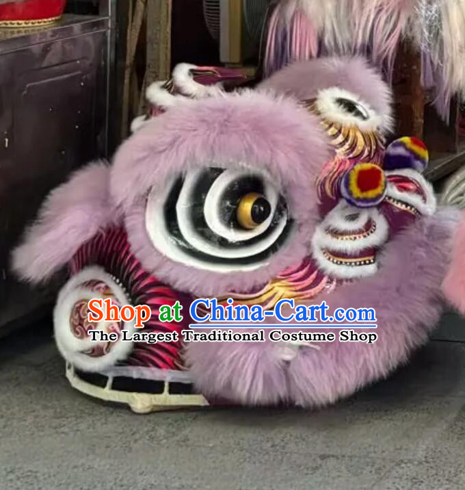Handmade Chinese Lion Dance Clothing Festival Celebration Lion Equipment Purple Wool Fut San Lion Head Dancing Costume Complete Set