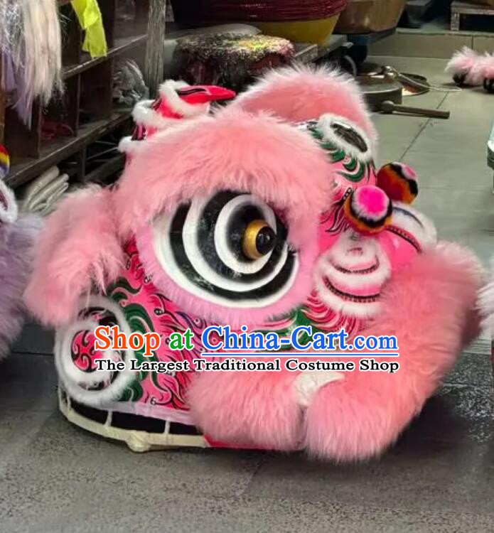 Pink Wool Fut San Lion Head Dancing Costume Handmade Chinese Lion Dance Clothing Festival Celebration Lion Equipment Complete Set