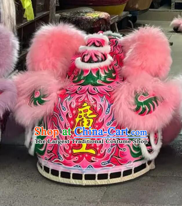 Pink Wool Fut San Lion Head Dancing Costume Handmade Chinese Lion Dance Clothing Festival Celebration Lion Equipment Complete Set