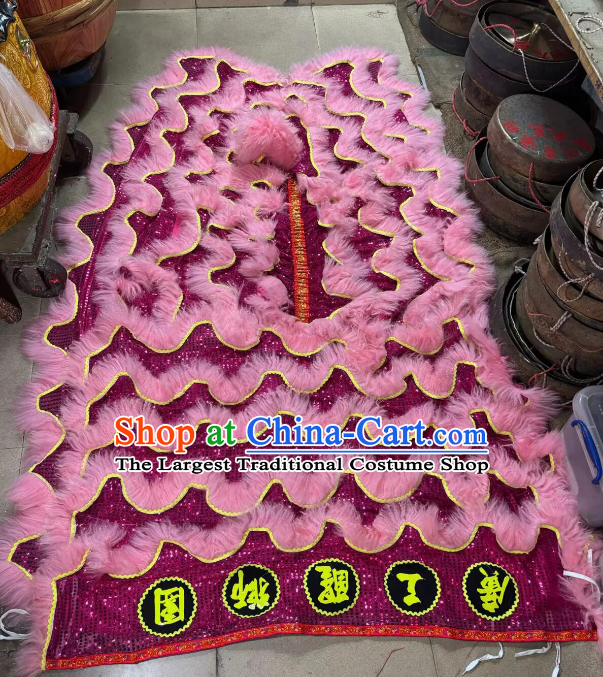Pink Wool Fut San Lion Head Dancing Costume Handmade Chinese Lion Dance Clothing Festival Celebration Lion Equipment Complete Set