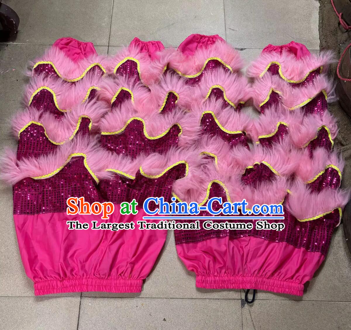 Pink Wool Fut San Lion Head Dancing Costume Handmade Chinese Lion Dance Clothing Festival Celebration Lion Equipment Complete Set