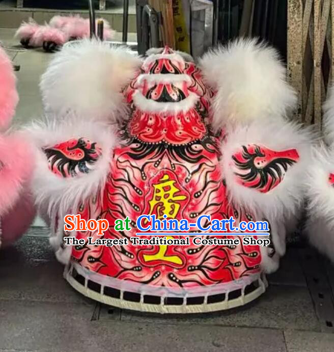 Festival Celebration Lion Equipment White Wool Fut San Lion Head Dancing Costume Handmade Chinese Lion Dance Clothing Complete Set