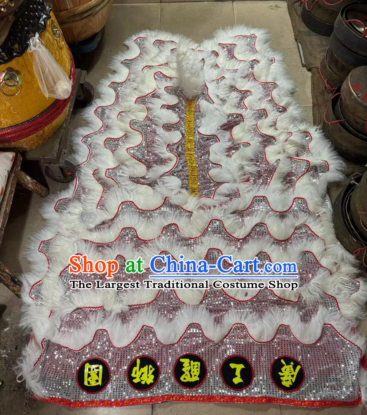 Festival Celebration Lion Equipment White Wool Fut San Lion Head Dancing Costume Handmade Chinese Lion Dance Clothing Complete Set