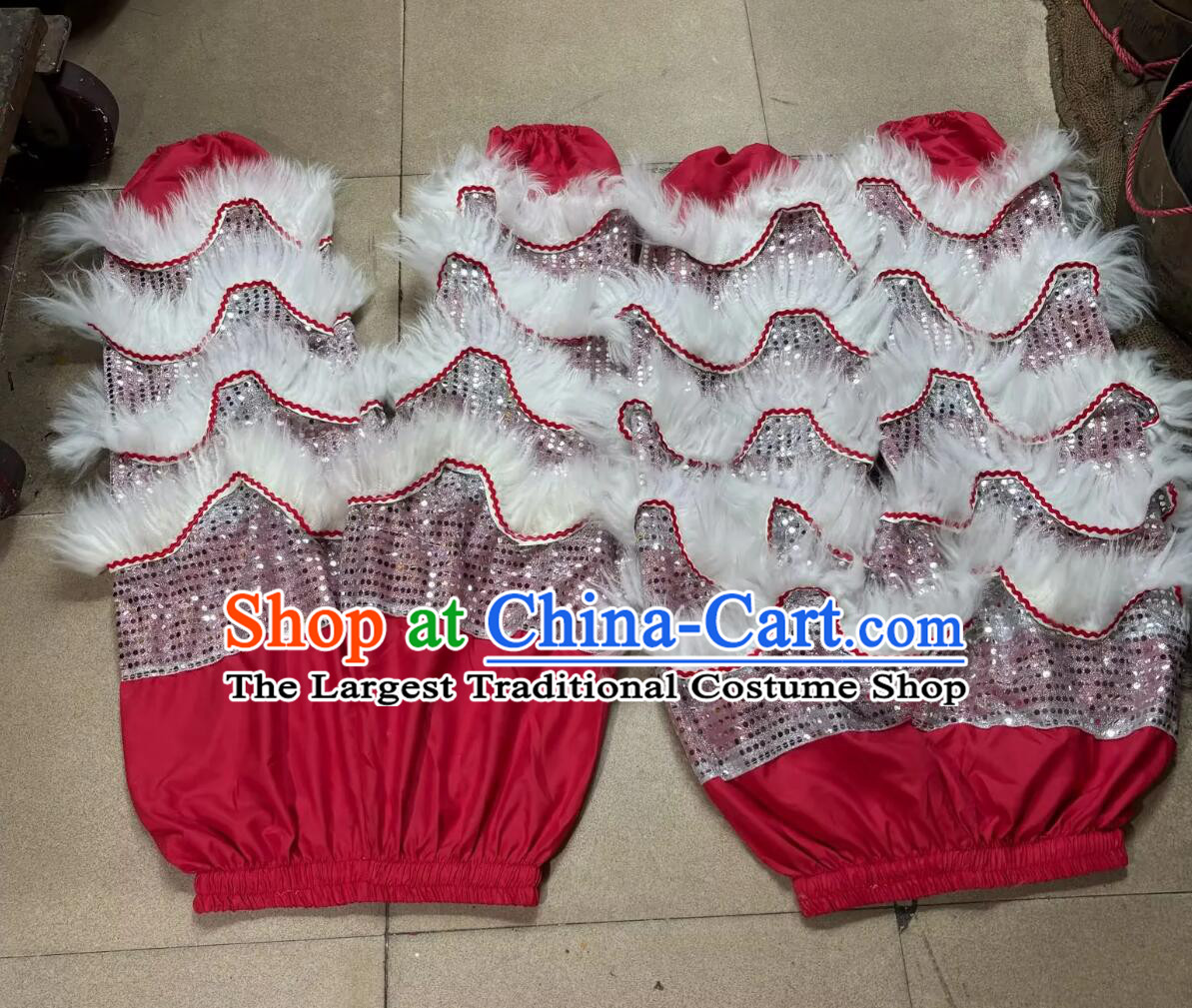 Festival Celebration Lion Equipment White Wool Fut San Lion Head Dancing Costume Handmade Chinese Lion Dance Clothing Complete Set