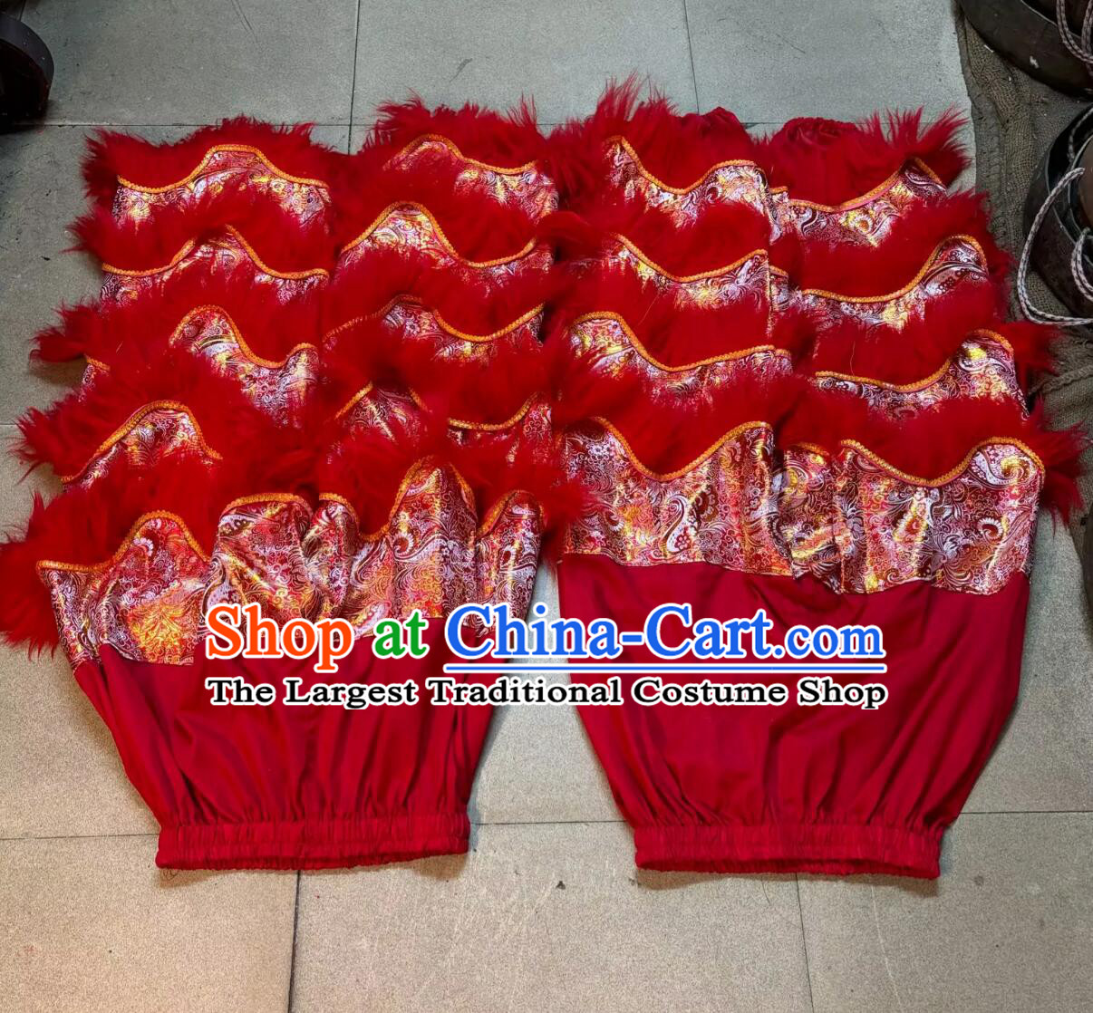Red Wool Chinese Lion Dance Tail and Pants Satin Traditional Wool Lion Costumes Set