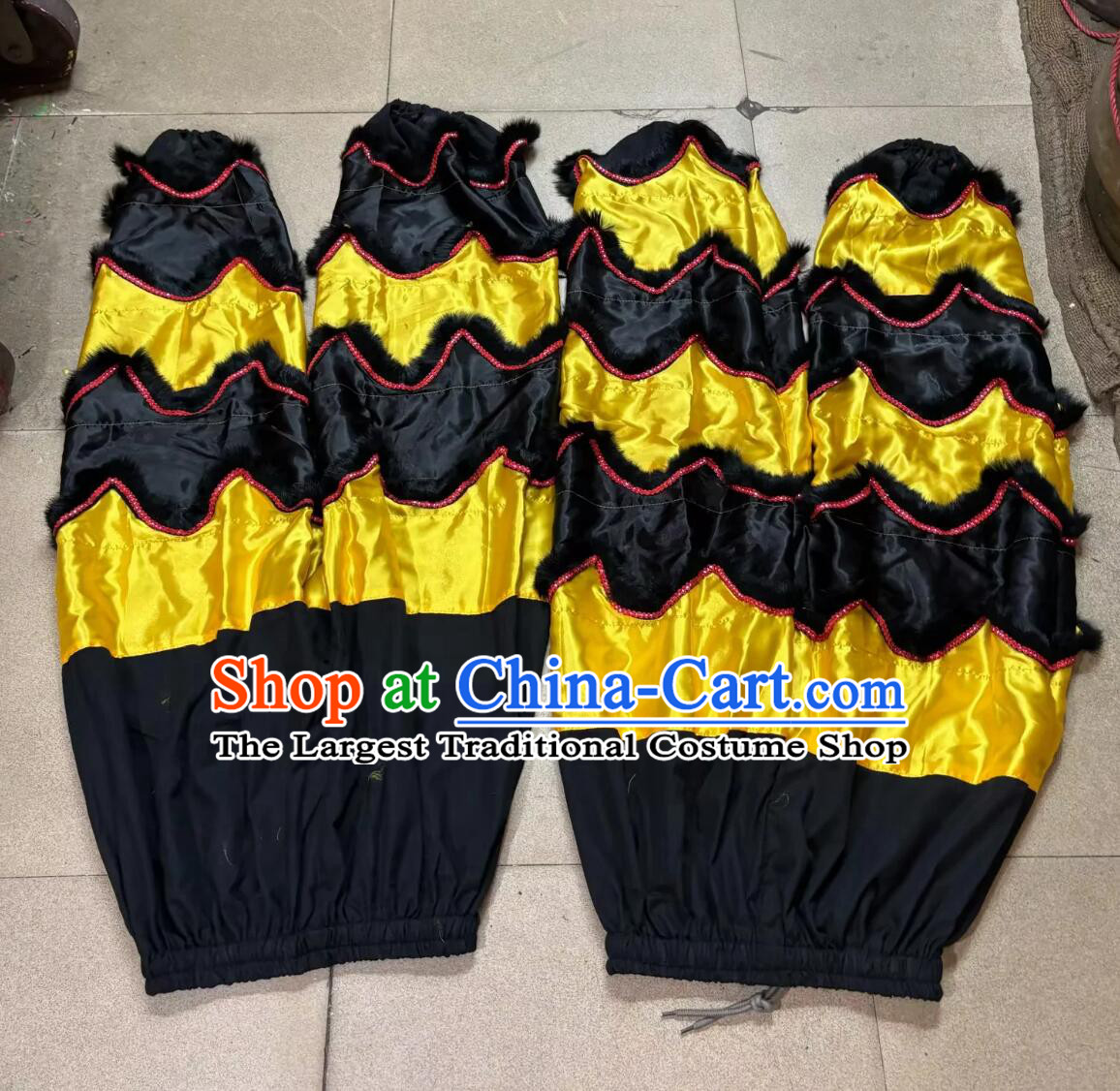 Black and Golden Chinese Lion Dance Tail and Pants Traditional Lion Dancing Costumes Set