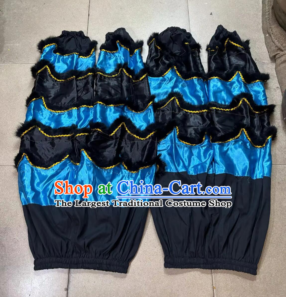 Black and Blue Traditional Lion Dancing Costumes Chinese Lion Dance Tail and Pants Set