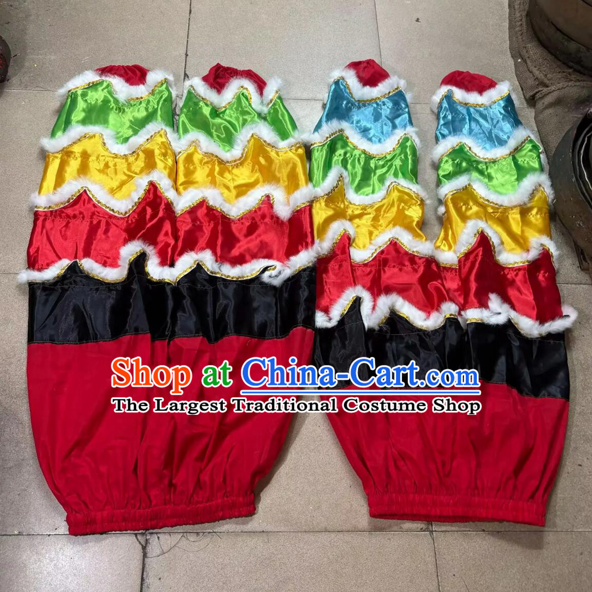 Chinese Dancing Lion Tail and Pants Set Traditional Rabbit Hair Lion Dance Costumes Kylin Dance Clothing