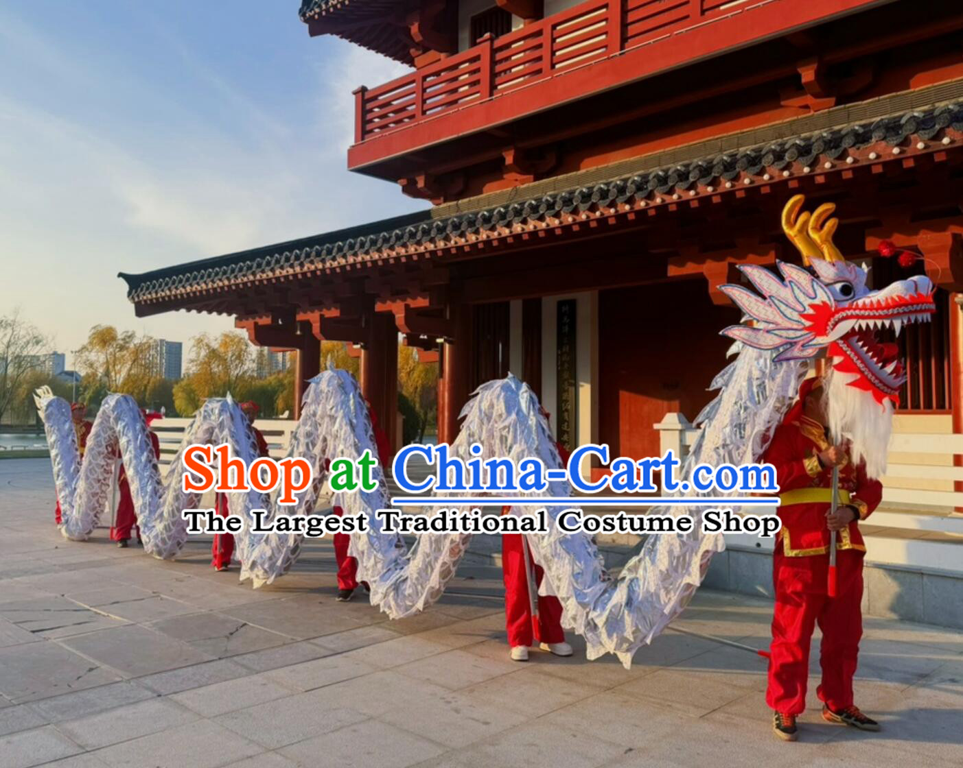 White Chinese Traditional Dragon Dance Costumes Professional Lantern Festival Celebration Dragon Parade Equipment Complete Set