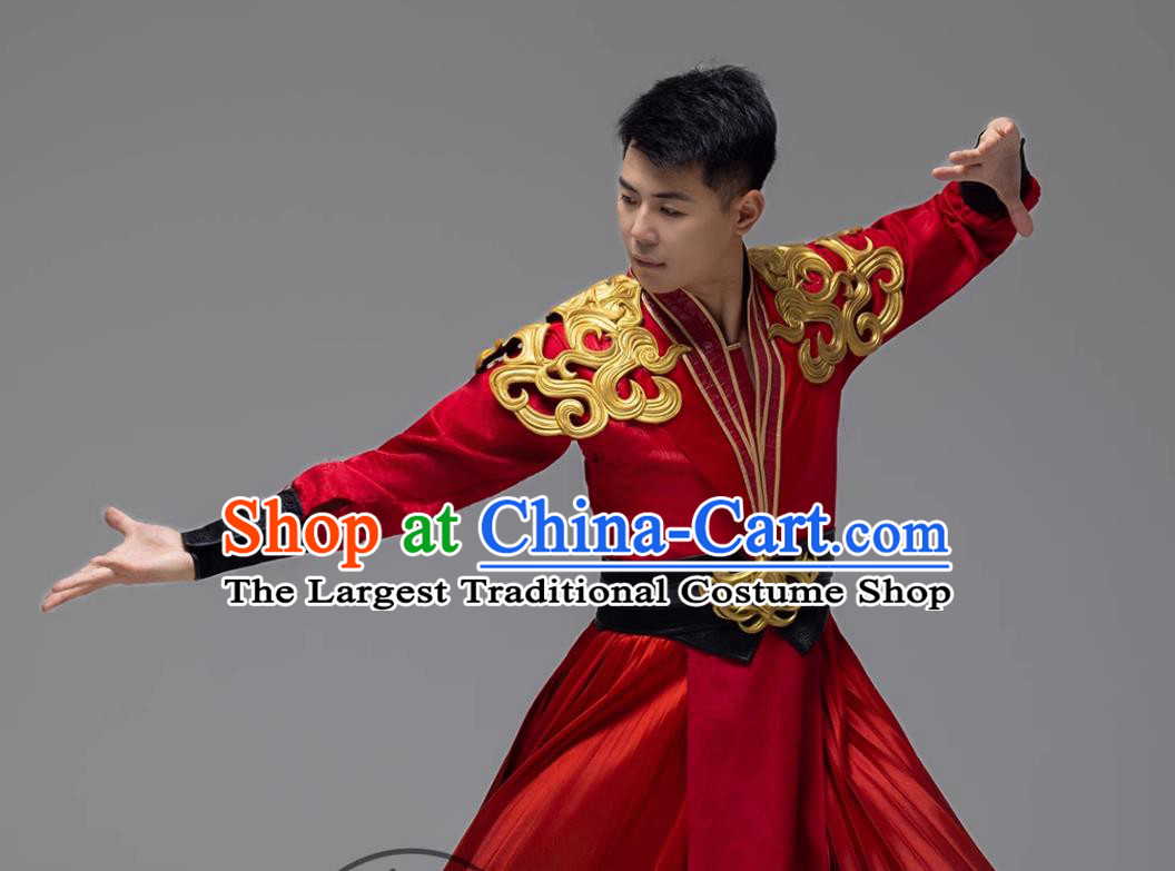 Classical Red Drum Dance Costume Yellow Crane Tower Opening Performance Attire Chinese New Year Grand Festive Group Dance Clothing